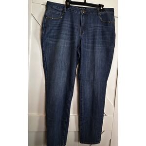 Ashley Stewart‎ Studded Pocket Trim Sz 20 Blue Jeans Straight Leg Stretch Denim